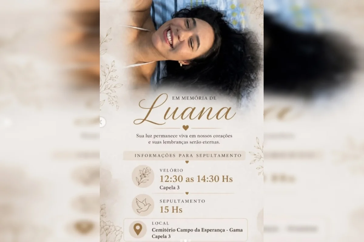 Velório de Luana Carolina será realizado nesta segunda-feira (20/7) Velório de Luana Carolina será realizado nesta segunda-feira (20/7)