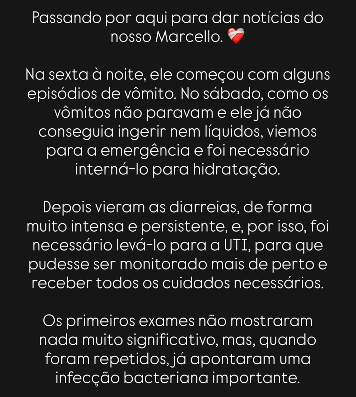 Influenciador Marcello Meninim tem quadro atualizado após internação por infecção
Influenciador Marcello Meninim tem quadro atualizado após internação por infecção