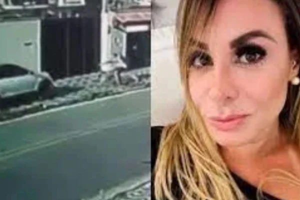 Imagens coloridas mostram montagem de um frame de câmera de segurança que mostra ciclista prestes a ser atropelado por um carro e, à direita, foto da mulher apontada como motorista
