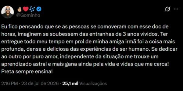 Gominho desabafa sobre repercussão de documentário de Preta Gil - destaque galeria Gominho desabafa sobre repercussão de documentário de Preta Gil - destaque galeria