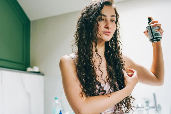 Foto colorida de uma mulher com cabelo cacheado - Metrópoles