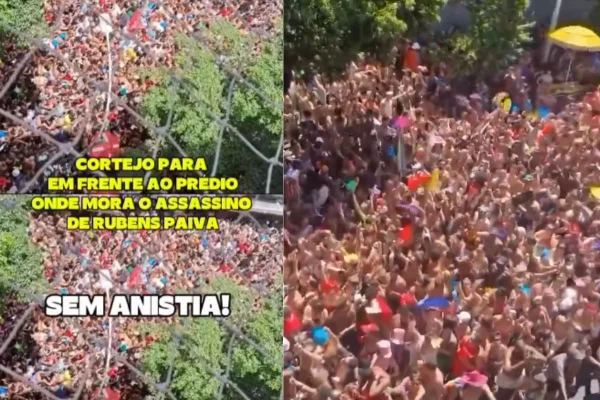 Vídeo: foliões protestam em endereço de acusado de matar Rubens Paiva