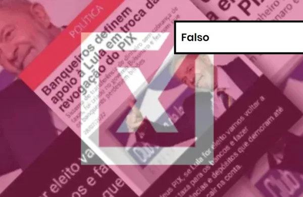 Imagem colorida de postagem falsa sobre Lula e Pix
