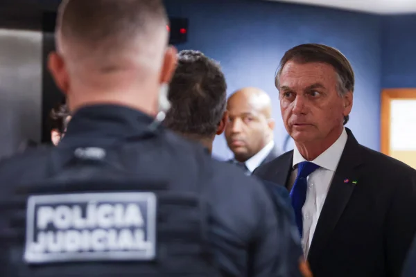 Ex-presidente Jair Bolsonaro durante primeira Turma 1 do Supremo Tribunal Federal STF comecou a interrogar os reus do nucleo 1 por participacao na suposta trama golpista - Metrópoles