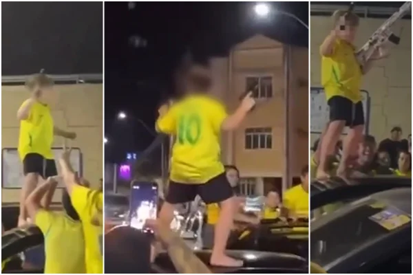 Criança segura armas de fogo em cima de carro em comemoração após eleições - Metrópoles