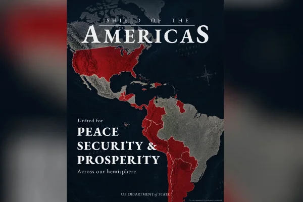 "Escudo das Américas. Paz, segurança e prosperidade", diz o texto da imagem