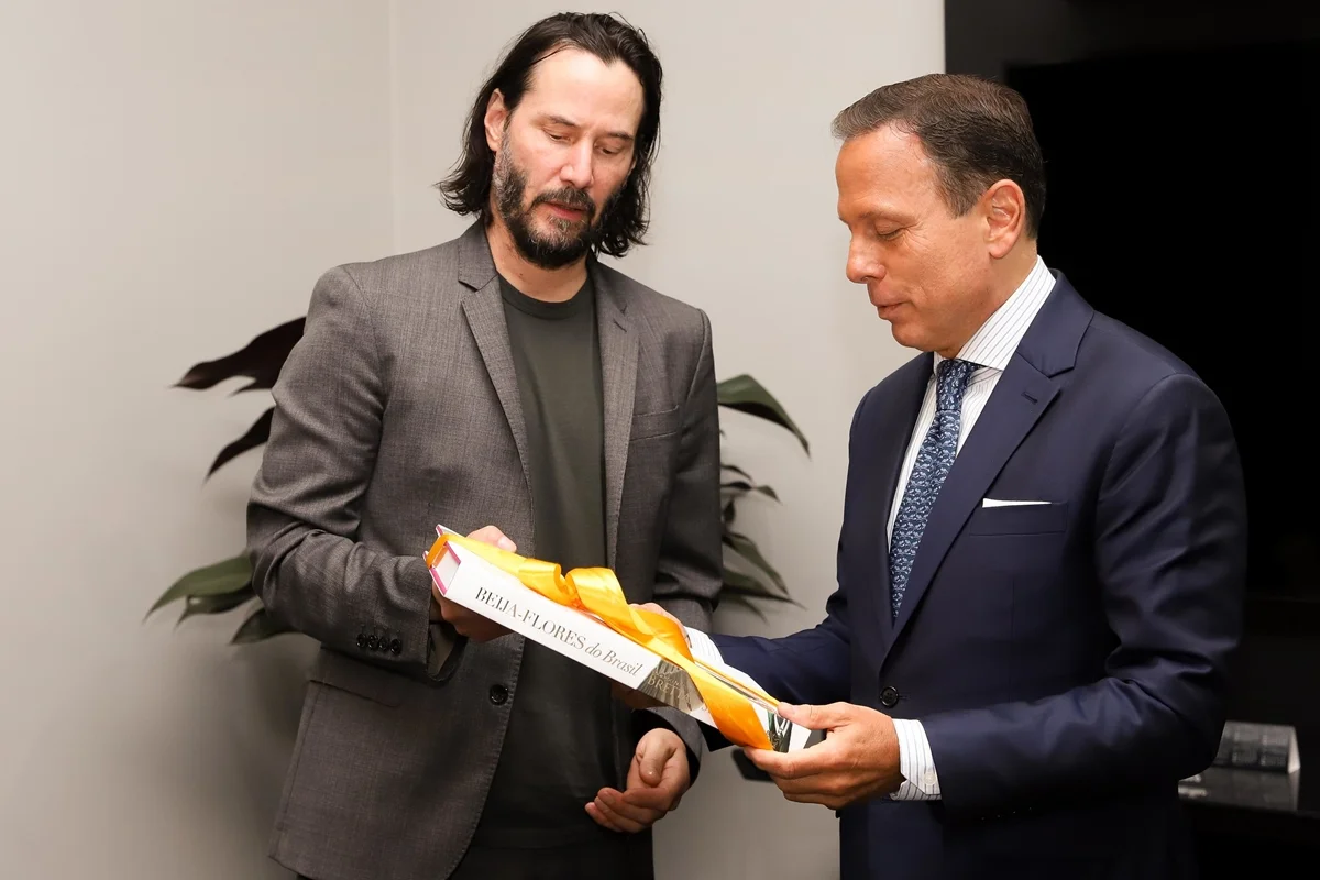 João Dória e Keanu Reeves durante visita do ator à São Paulo