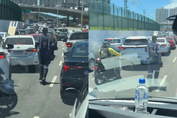 Imagem colorida, Vídeo mostra médico descendo de ambulância para liberar trânsito - Metrópoles