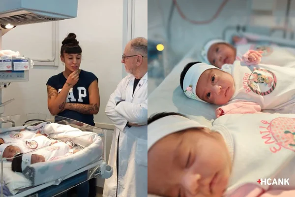 Foto mostra as trigêmeas Emily, Aymara e Damaris, bebês identicas que nasceram em geração raríssima