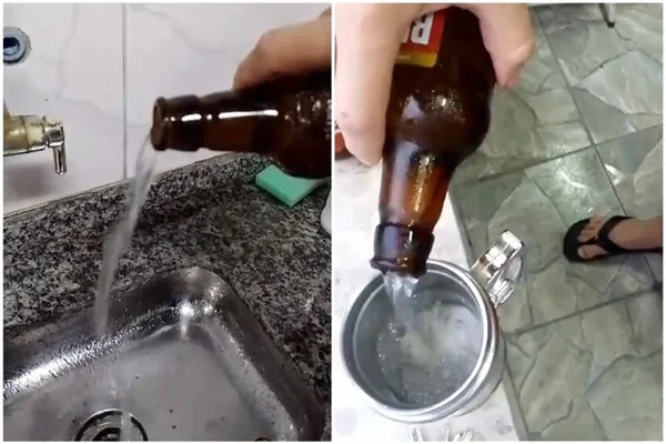 Imagem colorida mostra cliente que recebeu água ao invés de cerveja - Metrópoles