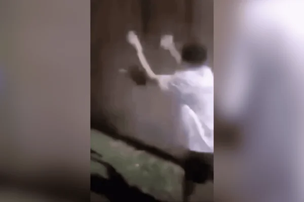 Jovem joga gato comunitário em canal em Praia Grande