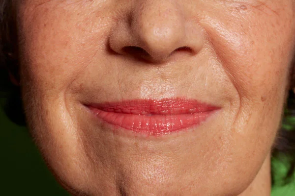 foto colorida de parte do rosto de uma mulher mostrando o bigode chines