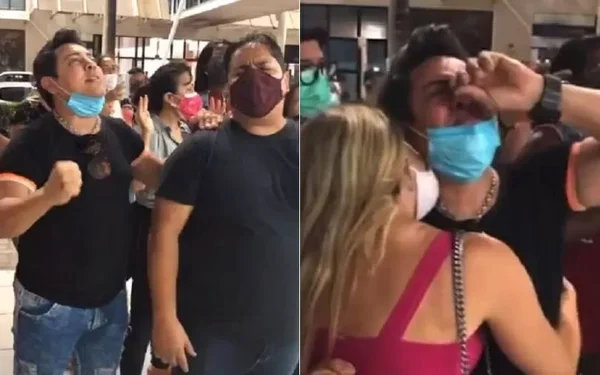Daniel Diau cantando em frente ao hospital