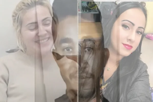 Arte gráfica de homem pardo ao centro, ladeado pos duas mulheres, com efeito de transparência - Metrópoles