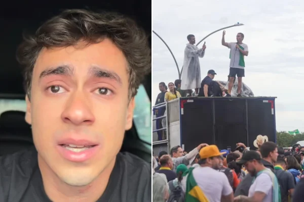 Nikolas chora, canta louvor e relembra raio que atingiu ato em Brasília