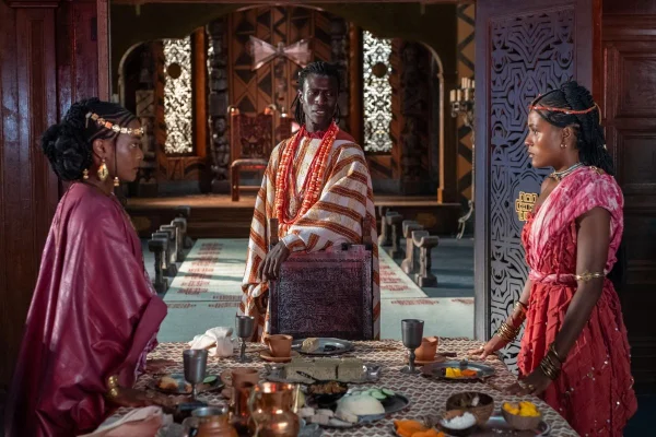 Erika Januza, Welket Bungué e Duda Santos em cena da novela A Nobreza do Amor