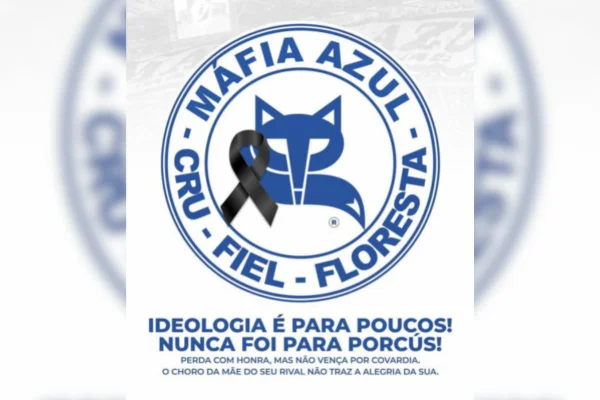 Imagem colorida de print da mensagem da Máfia Azul, organizada cruzeirense