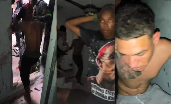 Homens se rendendo e sendo presos