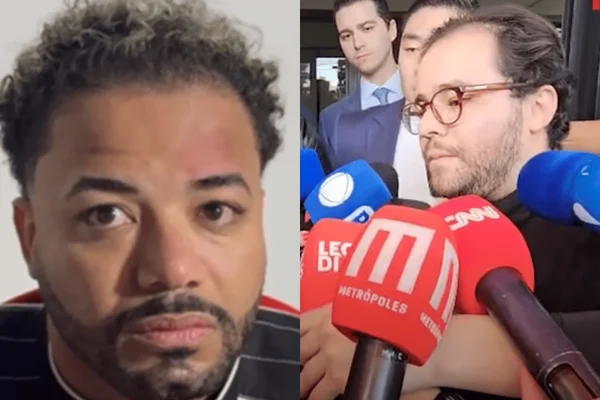 Imagem colorida do influenciador Hytalo Santos e seus advogados - Metrópoles