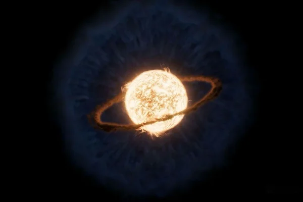 As observações do Telescópio Espacial James Webb da NASA sobre o que se acredita ser o primeiro evento de engolfamento planetário já registrado revelaram um disco de acreção quente ao redor da estrela, com uma nuvem em expansão de poeira mais fria envolvendo a cena. Metrópoles