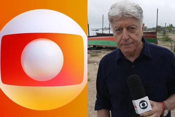 Montagem de Imagens com a logo da TV Globo (à esquerda) e uma foto de Caco Barcellos - Metrópoles