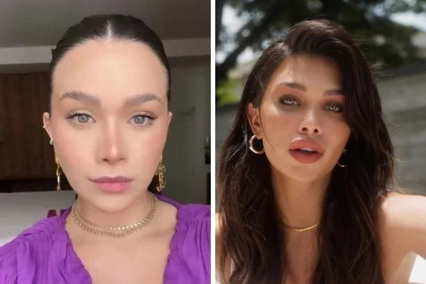duas fotos coloridas de uma mulher