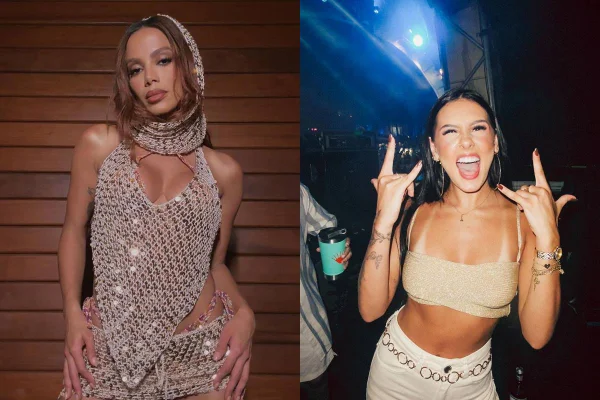Montagem com fotos coloridas de Ana Castela e Anitta - Mettrópoles