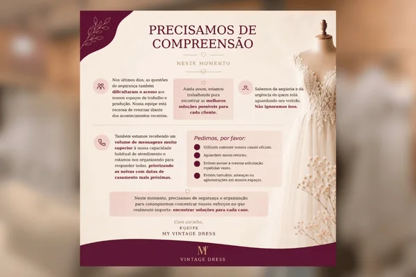 Loja de noivas: proprietária relata ameaças após não entregar vestidos - destaque galeria Loja de noivas: proprietária relata ameaças após não entregar vestidos - destaque galeria