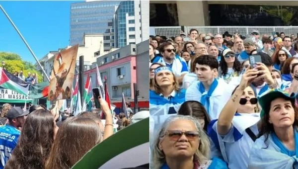 Imagens pessoas em duas manifestações distintas - Metrópoles