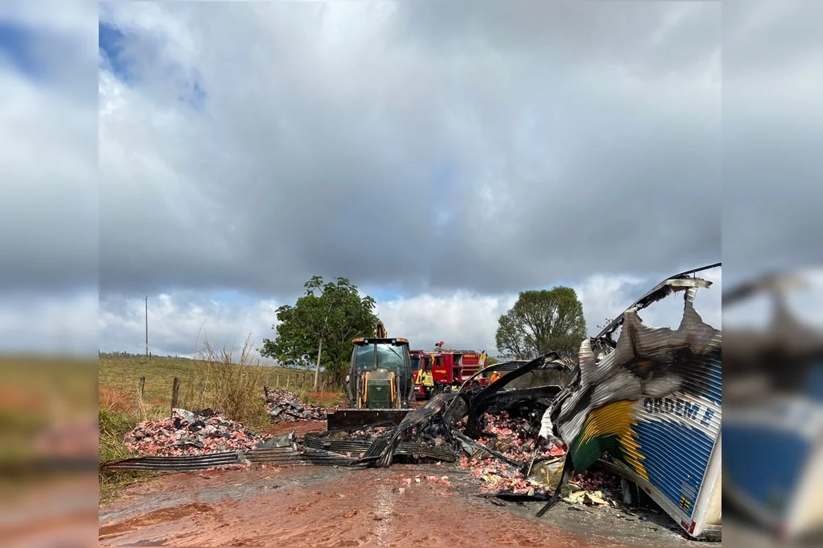 Carreta pega fogo e espalha leite condensado em rodovia de Caldas Novas - imagem 4 Carreta pega fogo e espalha leite condensado em rodovia de Caldas Novas - imagem 4