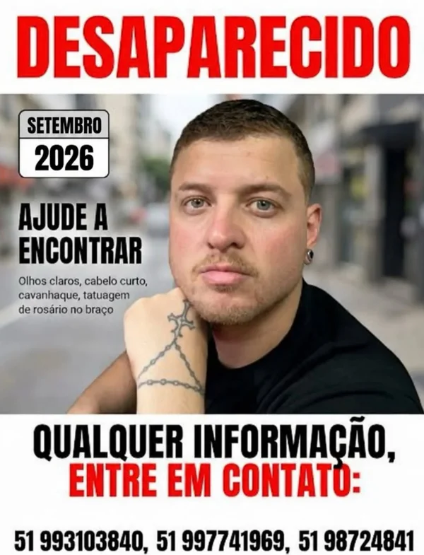 Yuri Bonotto pede ajuda após irmão desaparecer em Porto Alegre - destaque galeria