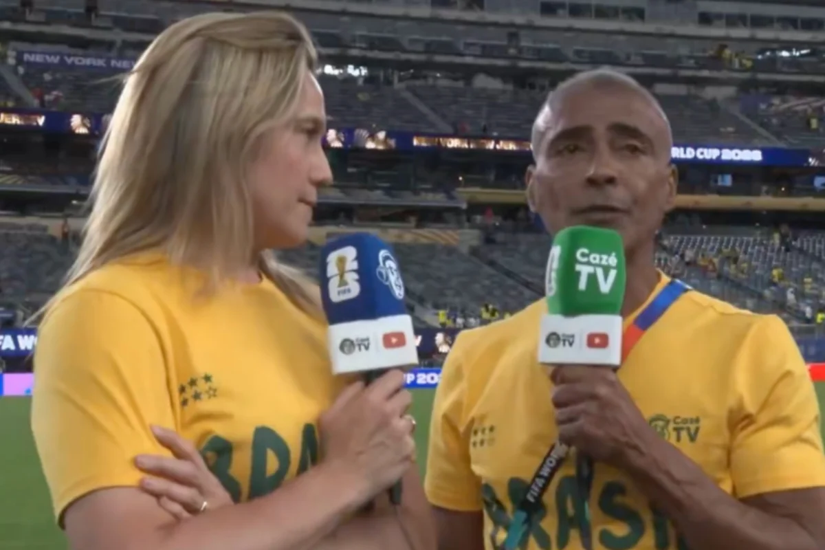 Fernanda Gentil e Romário durante a Copa do Mundo de 2026 Fernanda Gentil e Romário durante a Copa do Mundo de 2026