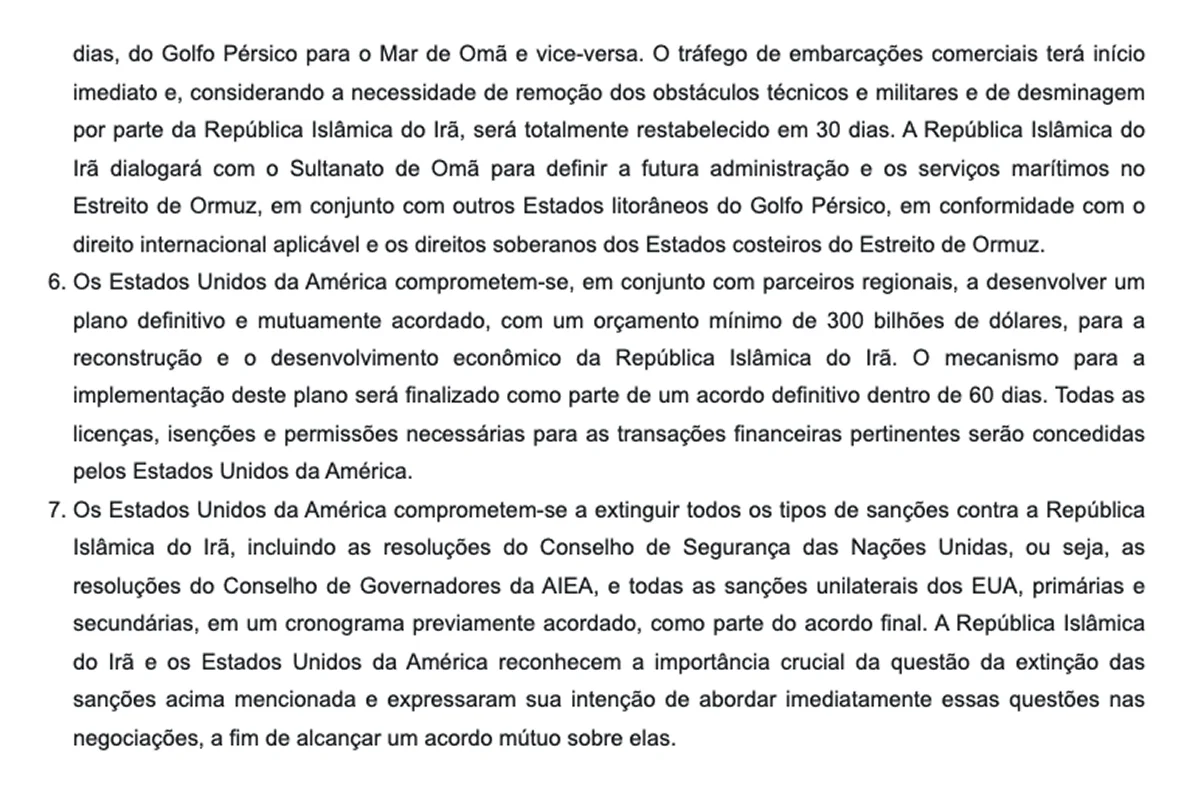EUA x Irã: acordo de paz prevê pontos a serem cumpridos por cada lado - imagem 2 EUA x Irã: acordo de paz prevê pontos a serem cumpridos por cada lado - imagem 2