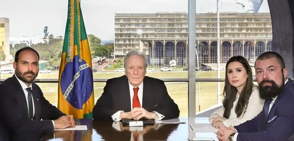 Eduardo Bolsonaro, Caroline de Toni e Paulo Bilynskyj com o ministro Ricardo Lewandowski