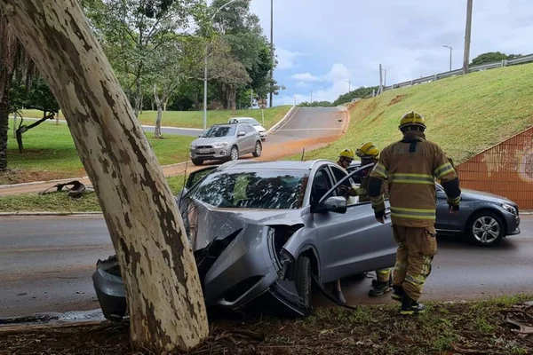 Carro bate contra árvore na Asa Sul