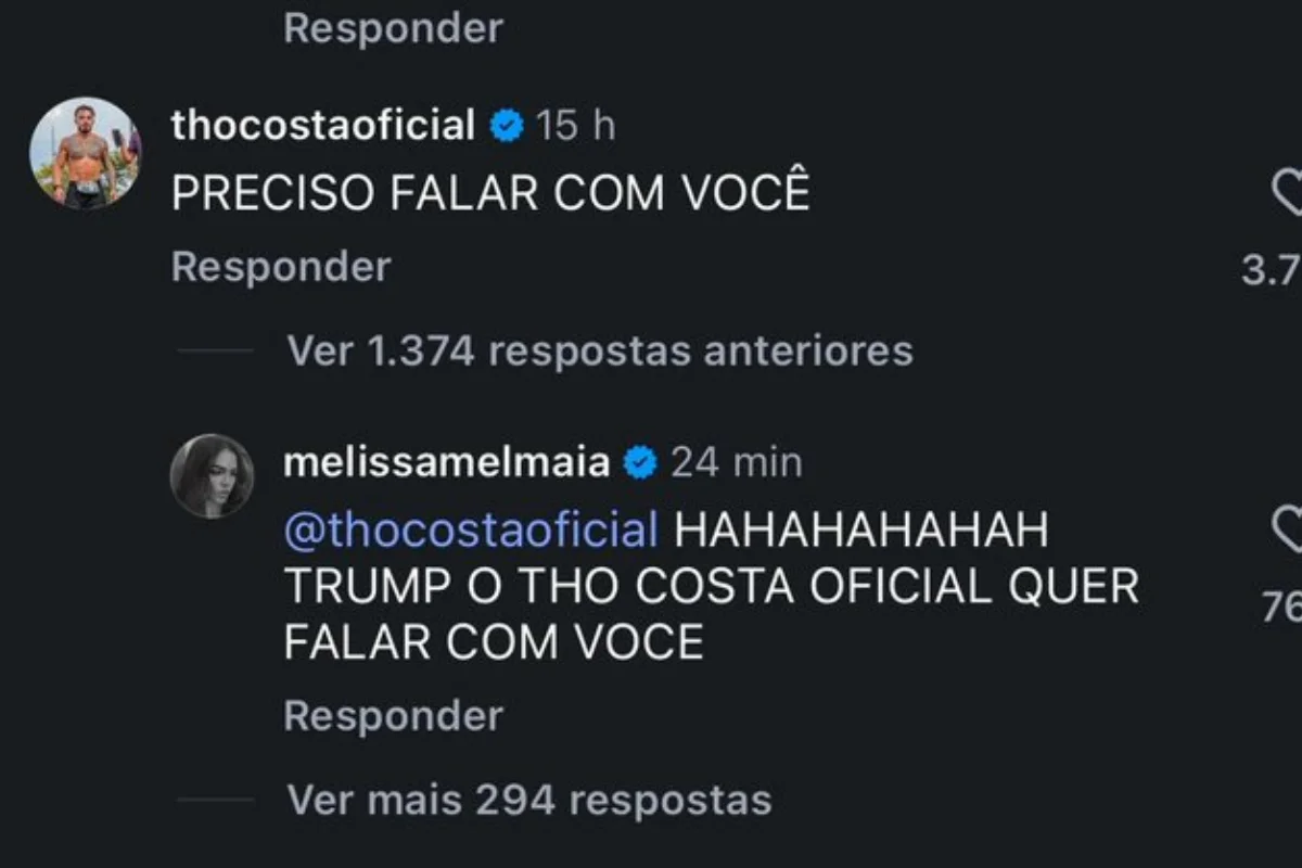 Mel Maia zombou de Thomaz Costa após pedido de ajuda a Trump. Mel Maia zombou de Thomaz Costa após pedido de ajuda a Trump.