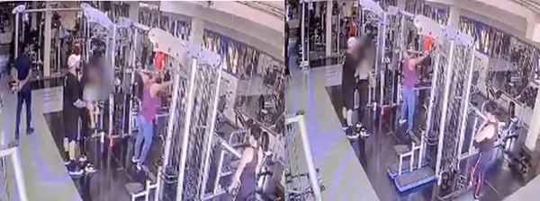 Imagem colorida de câmera de segurança de academia onde emmpresária sofreu agressões físicas e assédio - Metrópoles