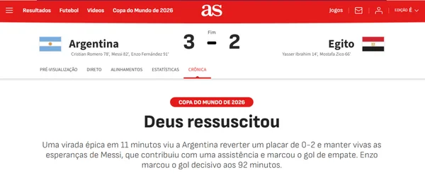“Deus ressuscitou”: imprensa internacional exalta virada da Argentina - destaque galeria “Deus ressuscitou”: imprensa internacional exalta virada da Argentina - destaque galeria