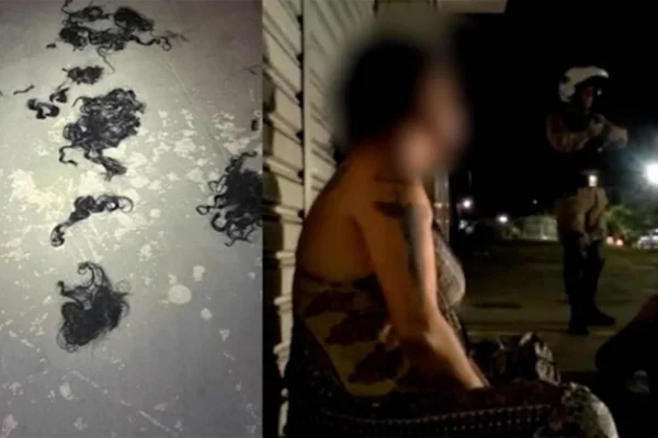 Imagem colorida, Vídeo mostra homem agredindo e cortando cabelo de ex-namorada à força - Metrópoles