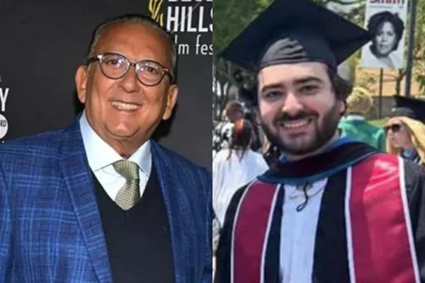 Luca Bueno, filho caçula de Galvão Bueno, com o pai