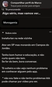 Perfil de Marco Furlan no aplicativo de relacionamento é o único ainda ativo