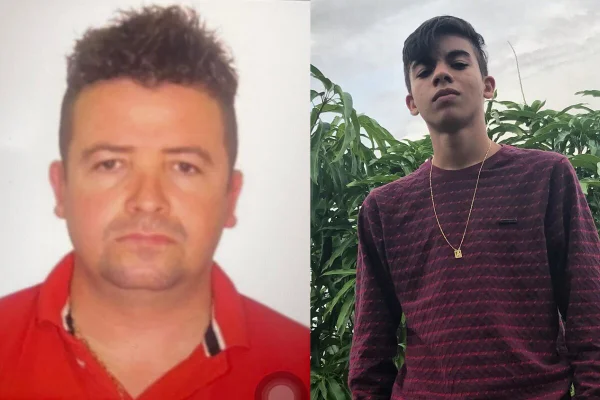 Montagem de duas fotos coloridas. Esquerda homem branco, sem barba cabelos curtos espetados, usando camiseta polo vermelha. A direita jovem pardo, com camiseta de manga comprida, vinho, cabelo curto e sem barba - Metrópoles