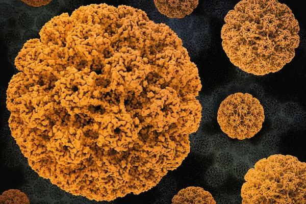 Ilustração em amarelo e preto de cêlulas contaminadas do corpor humano - Metrópoles.