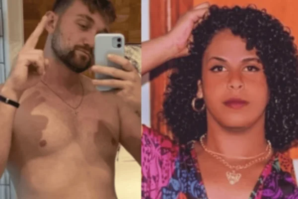 Colagem colorida de um homem branco à esquerda e uma mulher trans negra à direita. O homem é apontado como namorado e principal suspeito de matar a estudante da Unesp - Metrópoles