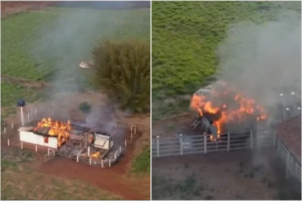 Imagem colorida, Vídeo: grupo indígena ocupa fazenda no MS e incendeia tratores e casa - Metrópoles