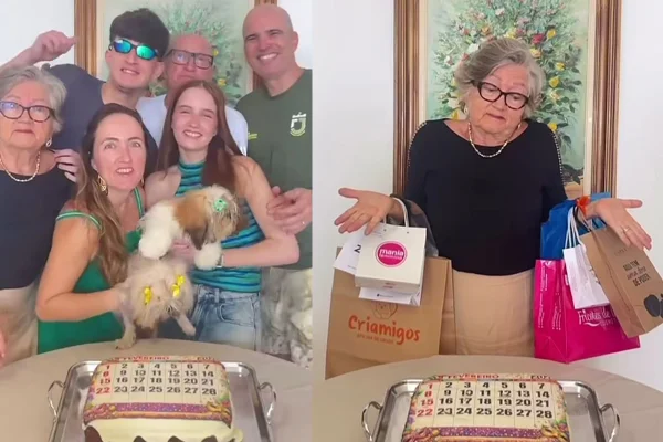 Montagem de família com bolo-calendário