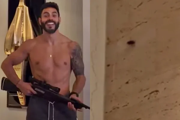 Rodolffo usa fuzil para matar barata dentro de casa