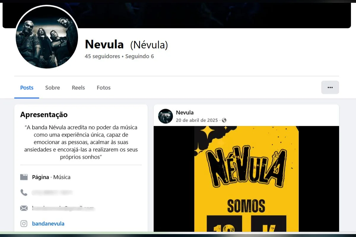 Página do Facebook da banda, com a última publicação em abril de 2025 Página do Facebook da banda, com a última publicação em abril de 2025