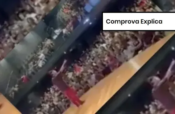 Imagem colorida de show do Sérgio Mallandro, onde o humorista faz uma enquete eleitoral