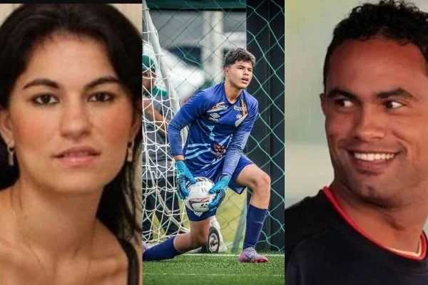 Foto colorida de Eliza Samudio, Bruninho Samudio e Goleiro Bruno - Metrópoles